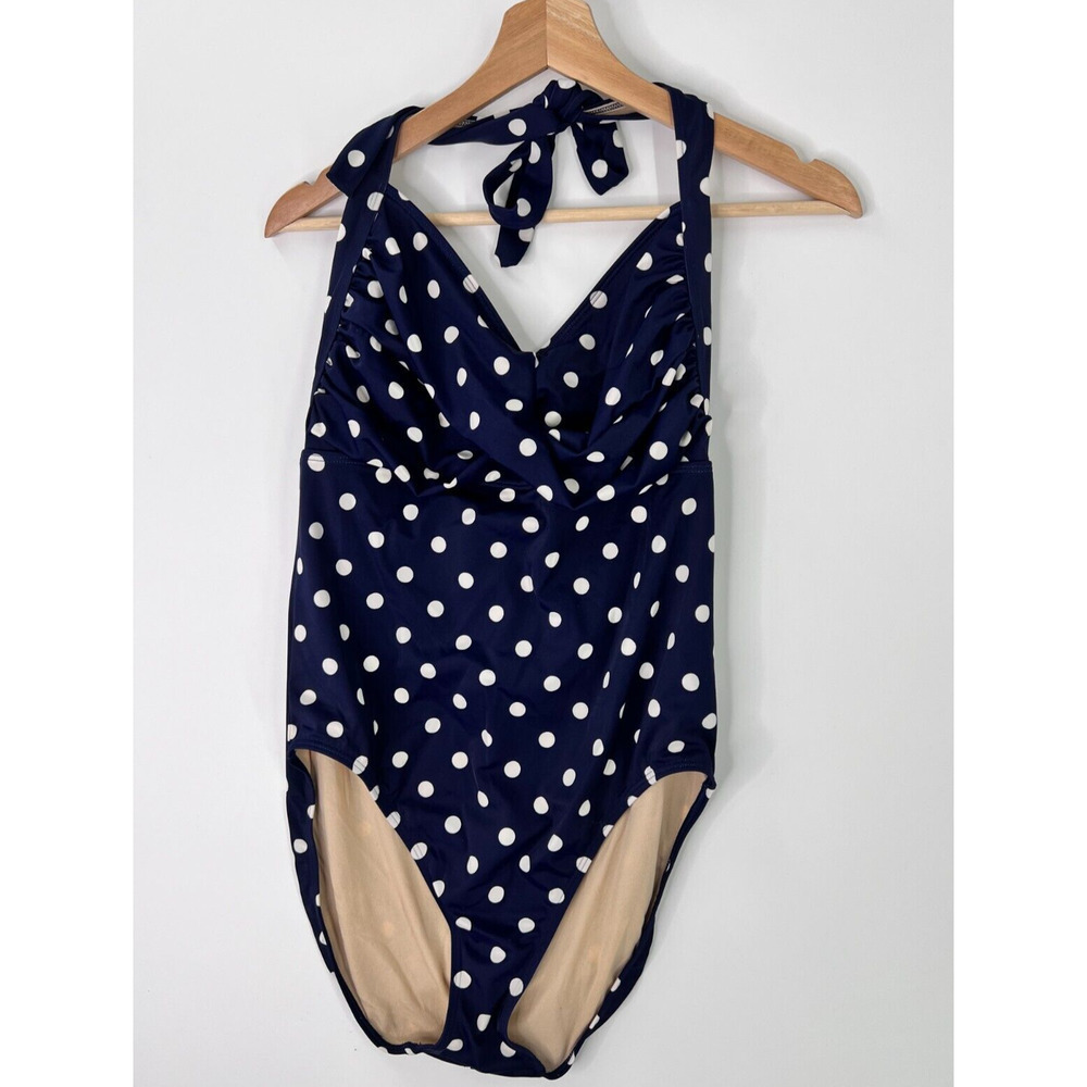 Spiegel Polka Dot Printed One Piece Swimsuit Navy Blue Women's Size 18 EUC